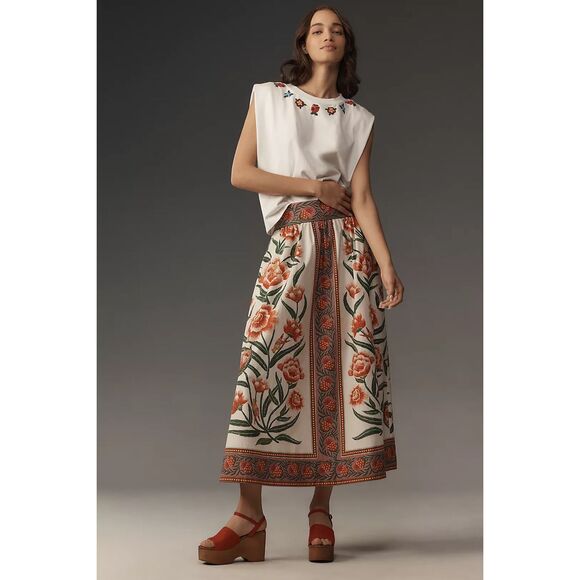 Anthropologie Dresses & Skirts - New Anthropologie Farm Rio Ainika Delicate Floral Midi Skirt Size M